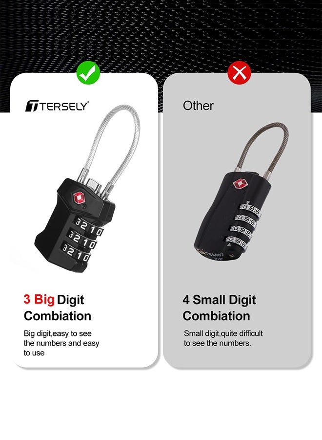 Tersely (2 Pack)TSA Approved Luggage Locks,Big Digit Easy Read Dials Cable Luggage Lock,Re-settable Padlock for Luggage,Travel Locks for Suitcase, Backpack - Image 4