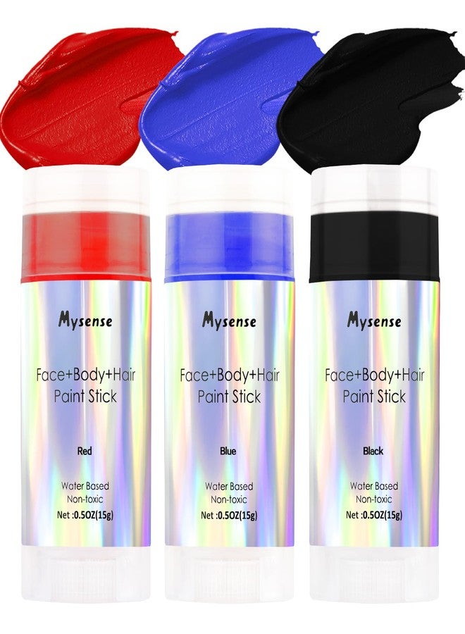 Mysense Face Body Hair Paint Stick Set,Water Based Washable Temporary Hair Color,Non-toxic Cream Body Paint for Adults and Children Halloween Cosplay SFX Makeup,Red+Blue+Black,0.5oz/pc - Image 1