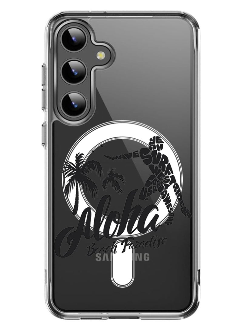 Theodor Magnetic Case for Samsung Galaxy S24 Plus 6.7-inch Compatible with MagSafe Wireless Charging, Shockproof Phone Bumper Cover Aloha Beach Paradise Black copy - Image 1