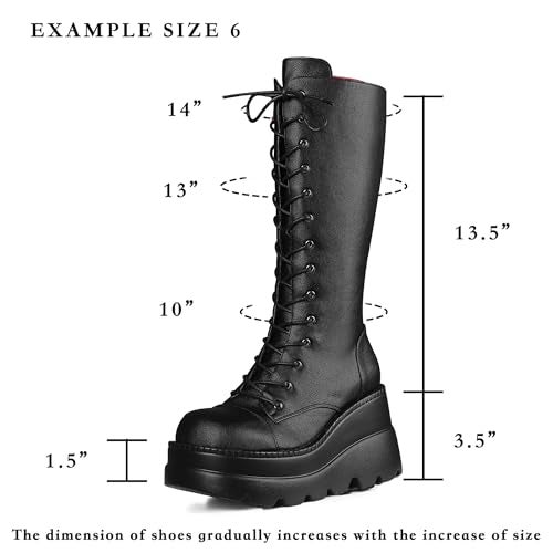 CELNEPHO Womens High Platform Mid Calf Wedges Chunky High Heel Round-Toe Side Zip Fanshion Combat Boots For Women - Image 5