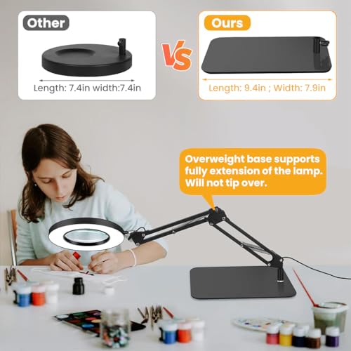 HASTHIP® 10X Magnifying Glass with Light and Stand, 2-in-1 Desk Magnifying with Light, 5 Color Modes, Brightness Stepless Dimmable LED Lighted Magnifier Hand Free Magnifier Lamp for Close Work/Reading - Image 5