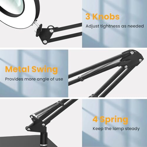 HASTHIP® 10X Magnifying Glass with Light and Stand, 2-in-1 Desk Magnifying with Light, 5 Color Modes, Brightness Stepless Dimmable LED Lighted Magnifier Hand Free Magnifier Lamp for Close Work/Reading - Image 4