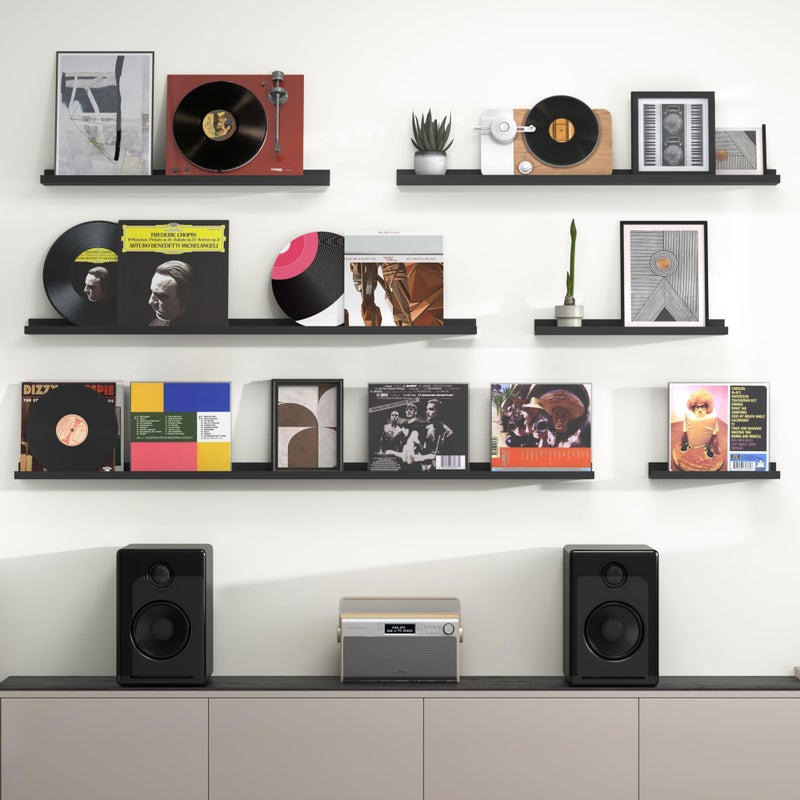 Heimlove Picture Ledge Shelf, Floating Shelves Set of 2, 56 Inches Picture Shelf for Wall with Ledge, Kids Bookshelf Wall Mounted for Living Room Bedroom Decor Books Photo Frames, Black - Image 2