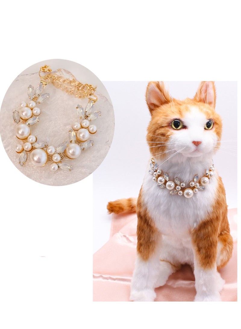 Innoshine White Pet Jewelry Necklace Collar with Crystal Gemstone Fashion Diamond Necklace For Cat and small Dogs Adjustable Pet Collar for Wedding and Party - Image 1