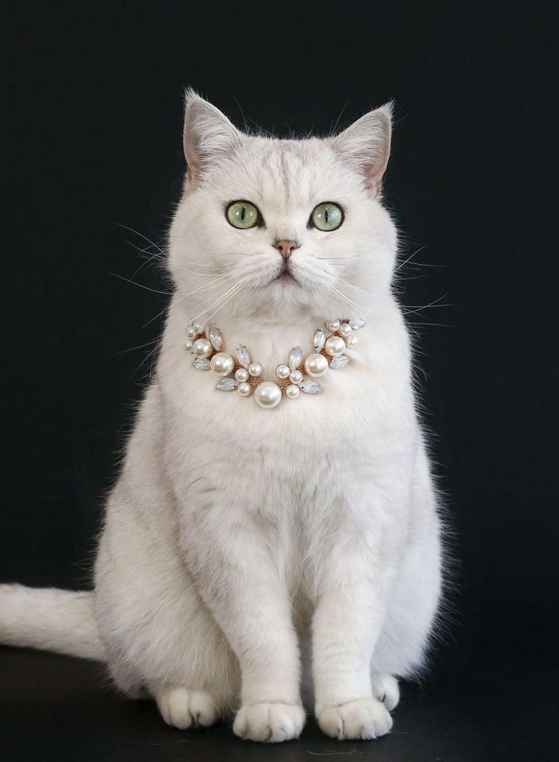 Innoshine White Pet Jewelry Necklace Collar with Crystal Gemstone Fashion Diamond Necklace For Cat and small Dogs Adjustable Pet Collar for Wedding and Party - Image 3