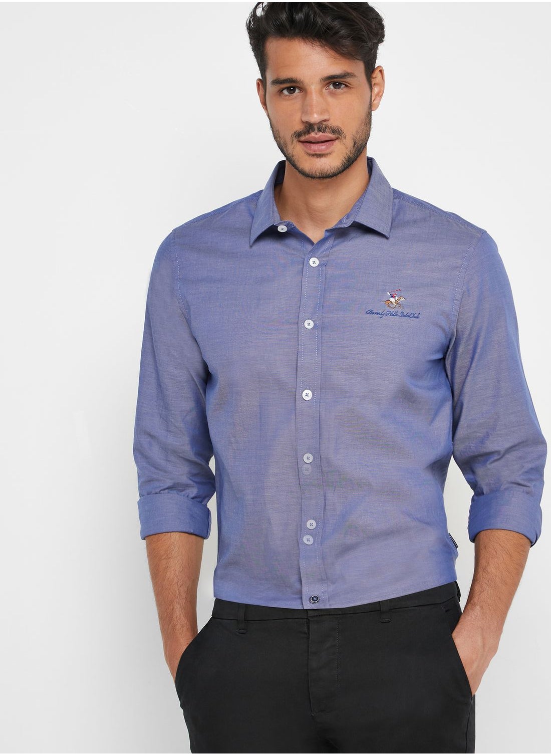Buy Beverly Hills Polo Club Blue Button Down Logo Regular Fit Shirt for Men  in Bahrain