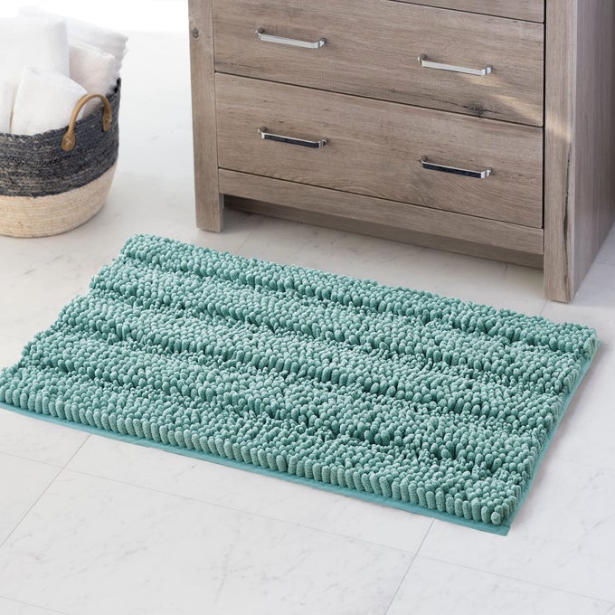 NON SLIP CHENILLE BATH RUGS SUPER SOFT WATER ABSORBENT ANTISKIDDING FAST DRY THICK PLUSH KITCHEN MATS FOR BATHROOM SHOWER TUB ENTRYWAY AQUA 20 W X 32 L 1 PIECE