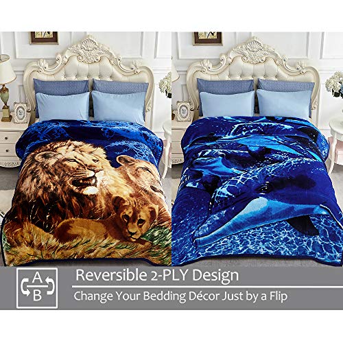 JYK Soft Fleece Bed Blanket Queen Size Dolphin/Lion - 520GSM Fuzzy Cozy Luxury Warm Blanket Microfiber, 2 Ply Reversible A&B Pattern Room Home Decor Christmas Decorations, 75" x 87 inches, 5 LB - Image 3