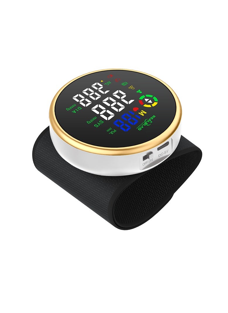 REALBLAD - Wrist-Type Blood Pressure Monitor with Intelligence Voice Broadcasting and Dual User Memory – Easy-to-Use with Comprehensive LED Screen and Durable Lithium Battery (GOLD & WHITE) - Image 1