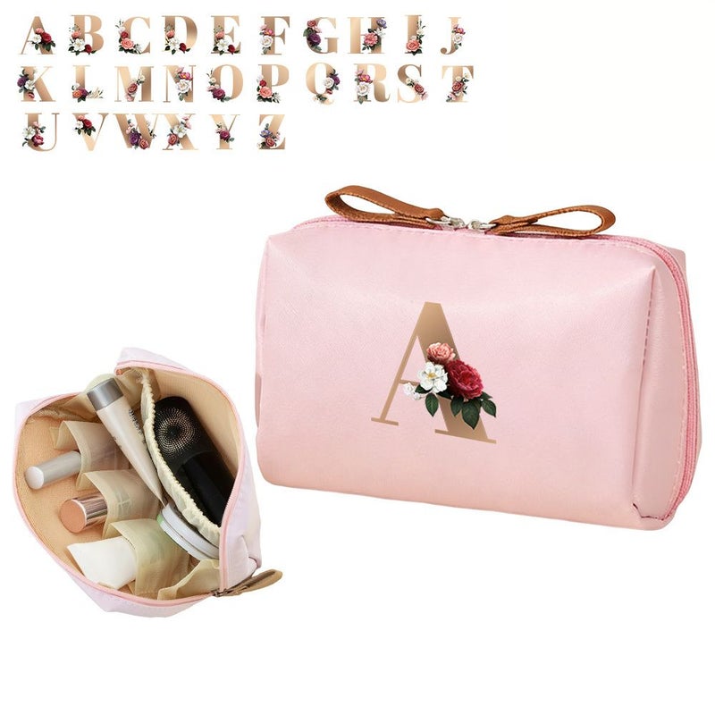Floral Alphabet Makeup Bag With 26 Letters Travel Toiletry Gift For Mom in M - Image 1