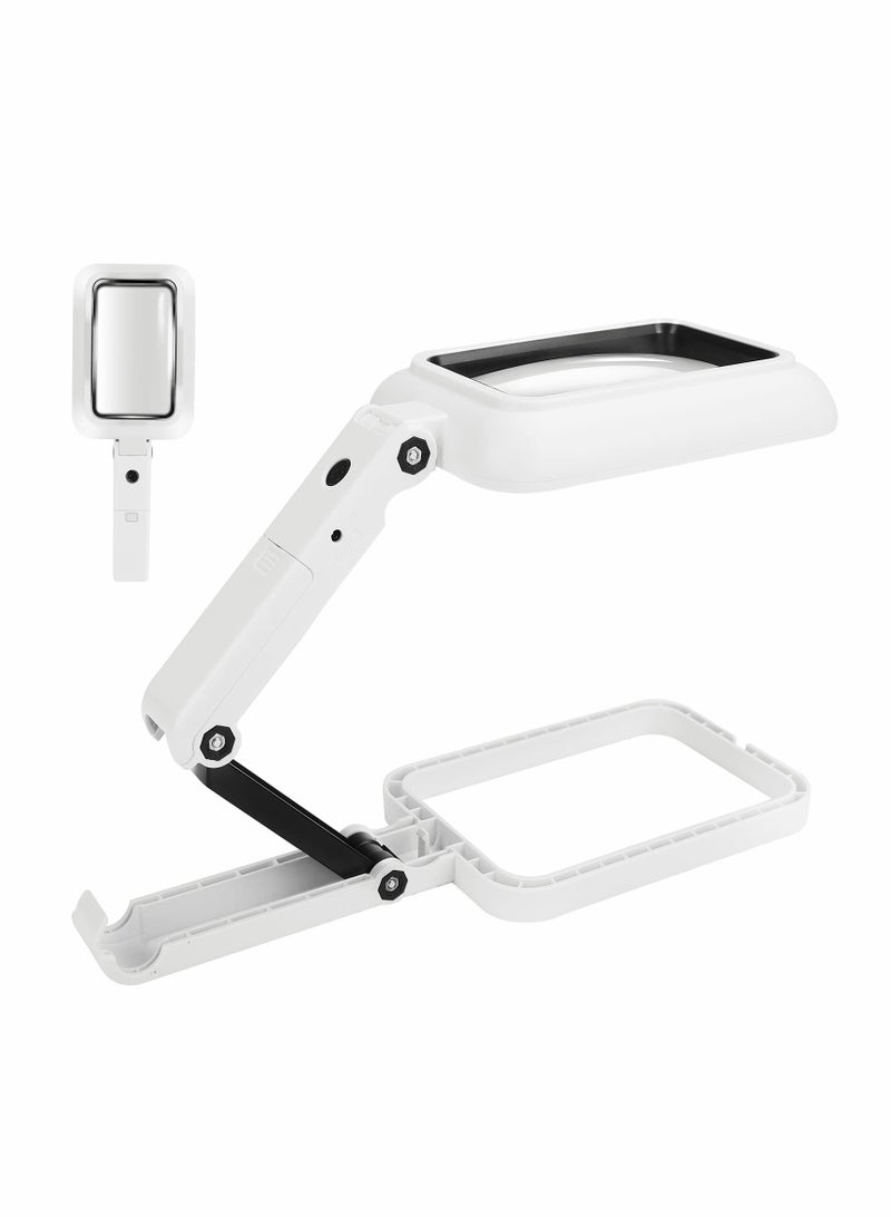 Excefore Magnifier with Light, 2 in 1 Standing and Handheld Magnifier, 18 LED Illuminated Magnifier Foldable Square Magnifier for Reading, Soldering, Inspection, Jewelry, Hobbies and Crafts - Image 1