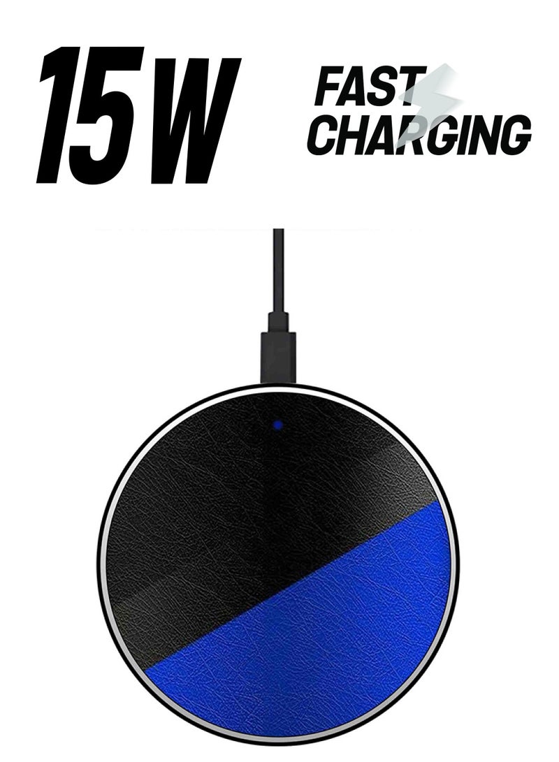 Theodor Leather Pattern Ultra Slim Fast Wireless Charger With USB Cable Black/Blue - Image 1
