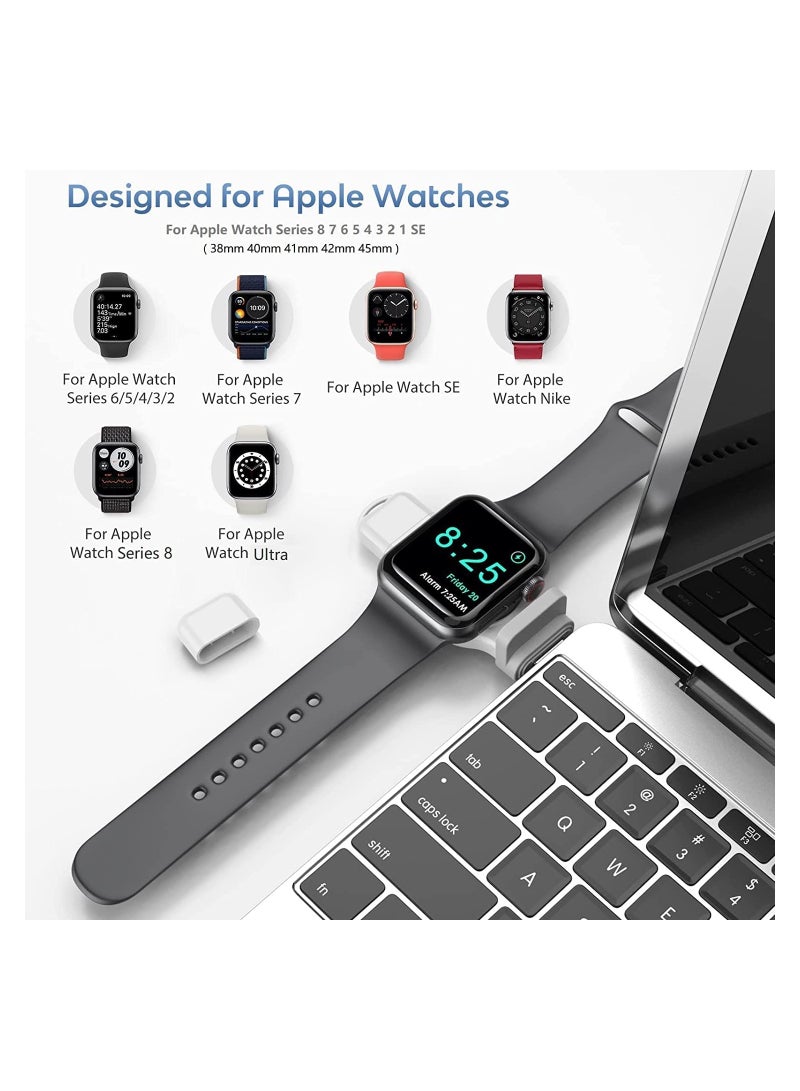 شاحن ساعة أبل المحمول، شاحن لاسلكي 2 في 1 لساعة iWatch مع USB-A وUSB-C شاحن سفر مغناطيسي لاسلكي سريع الشحن لساعة Apple Series 8 7 SE 6 5 4 3 2 (أبيض) - Image 2