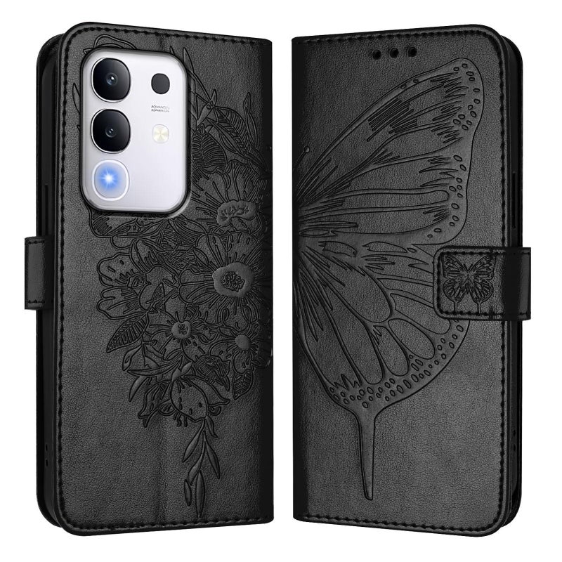 BURAQ Case Cover For vivo Y29 4G Global Embossed Butterfly Leather Phone Case(Black) - Image 2