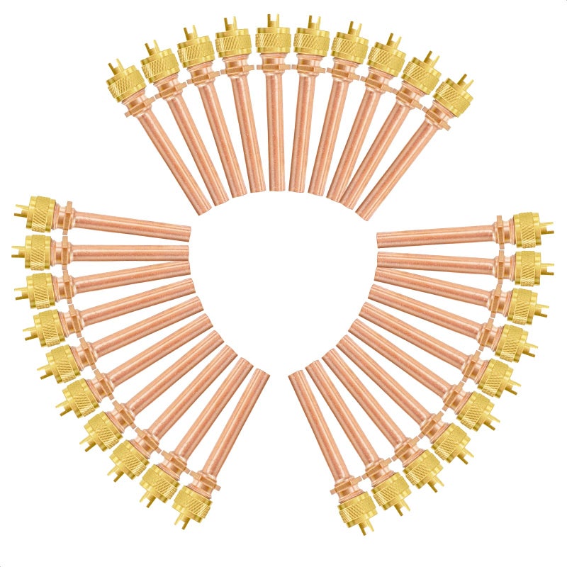 WISSCOOL 30PCS 14 HAVC AC Schrader Access Service Valve 14 SAE x 14 OD x 25 Stem Core AC Refrigeration Kit for Vacuum System Refrigerator Charging No Box - Image 2