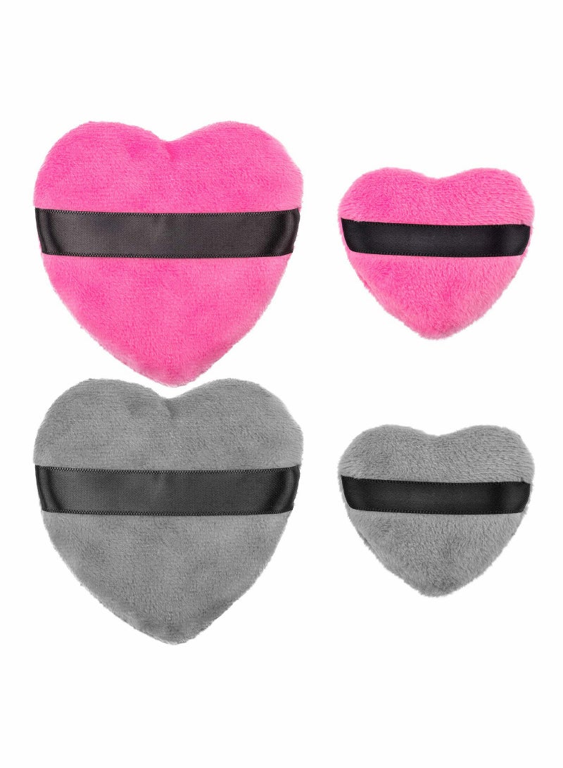 KASTWAVE 4 Pcs Makeup Blendiful Puffs, Cotton Powder Puff, Makeup Tool Beauty Sponges Blender, in Love Shape with Strap, for Cosmetic (2 Pcs Gray+2 Pcs Rose) - Image 1