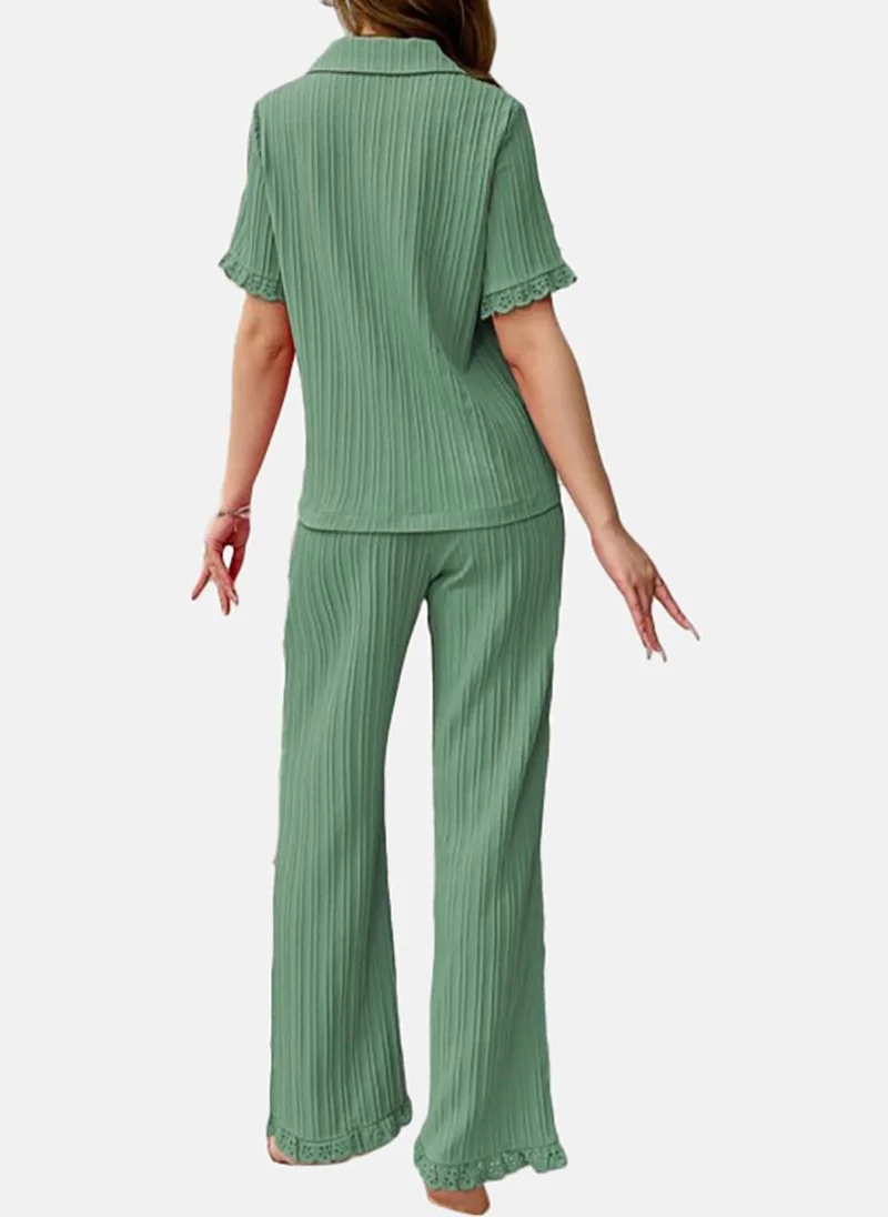YUNIQEE Green Solid Pyjamas & Shirt