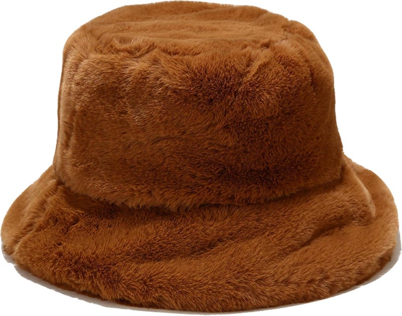 Umeepar Winter Faux Fur Fuzzy Bucket Hat Fluffy Warm Hat for Women Men - Image 1