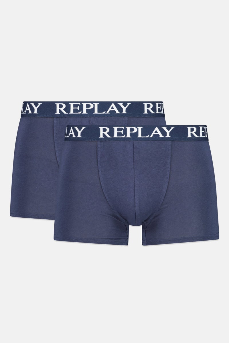 Replay Men 2 Pack Brand Logo Trunks, Navy  - Image 1