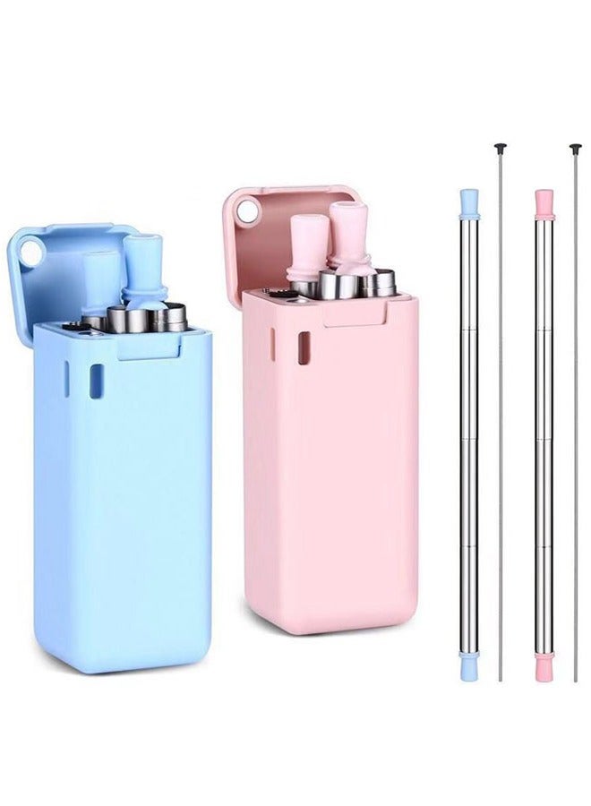 عام قشة سيليكون قابلة لإعادة الاستخدام وقابلة للطي مع طلاء من الفولاذ المقاوم للصدأ، مزودة بفرشاة تنظيف وغطاء للتنظيف السهل، وتناسب الماء الساخن والبارد. - Image 1