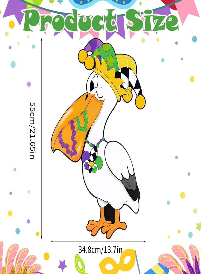 Otoolling Mardi Gras Pelican Yard Sign with Stakes, 22" Outdoor Metal Pelican with Crown & Beads Metal Yard Signs New Orleans Carnival Garden & Lawn Decoration for Mardi Gras Party Outdoor Decor - Image 2
