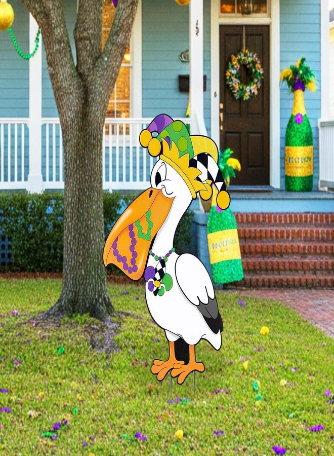 Otoolling Mardi Gras Pelican Yard Sign with Stakes, 22" Outdoor Metal Pelican with Crown & Beads Metal Yard Signs New Orleans Carnival Garden & Lawn Decoration for Mardi Gras Party Outdoor Decor - Image 5