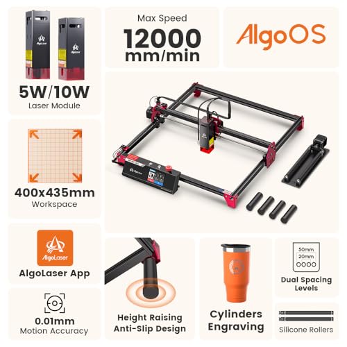 Algolaser 10W Laser Engraver Machine - Laser Engraver/Cutter with Rotary Roller & Laser Engraver Riser - Laser Engraving Machine with 3.5" Smart Touchscreen & AlgoOS,Laser Engraver for Wood & Metal - Image 2