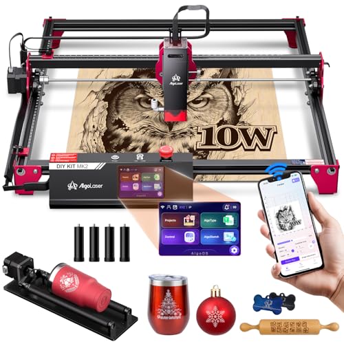 Algolaser 10W Laser Engraver Machine - Laser Engraver/Cutter with Rotary Roller & Laser Engraver Riser - Laser Engraving Machine with 3.5" Smart Touchscreen & AlgoOS,Laser Engraver for Wood & Metal - Image 1