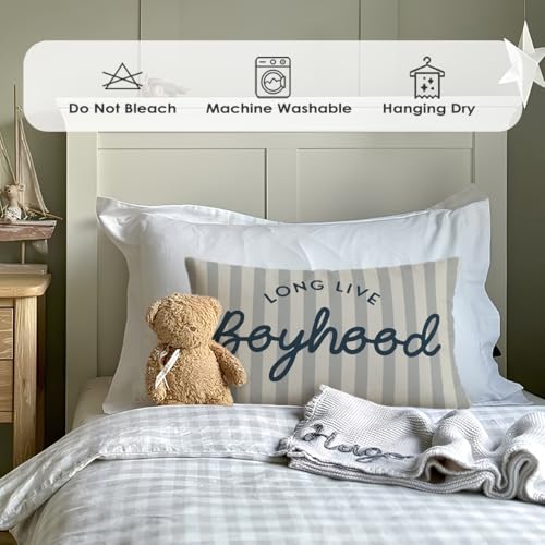 Wheatwin Long Live Boyhood Boys Room Throw Pillow Cover 12x20, Playroom Kids Throw Pillows, Blue Decor Pillowcase for Classroom Playroom Nursery Kids Room Toddler Room - Image 2