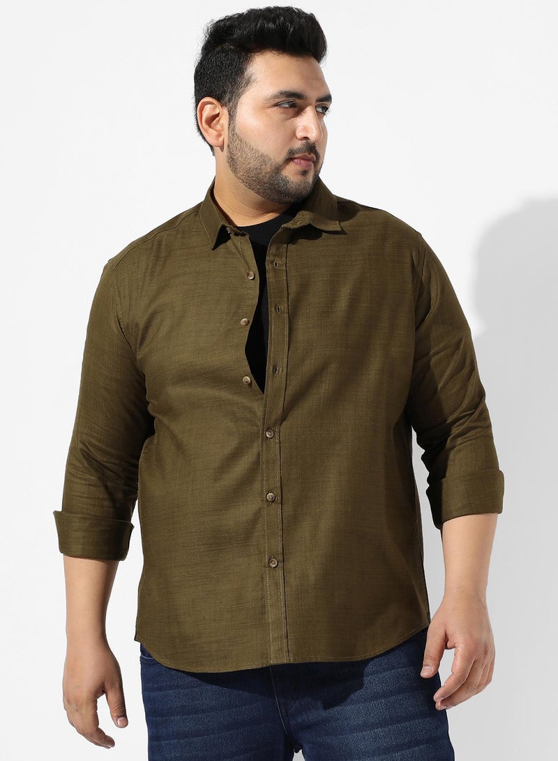 Instafab Plus Men's Solid Olive Green Regular Fit Casual Shirt - Image 1