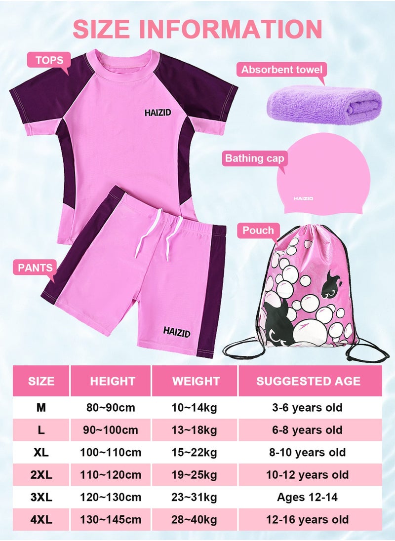 HAIZID Girls Rash Guard Swimsuit UPF 50+ Swim Bathing Suit 4 Piece Sun Protection Swimwear Set  - Image 2