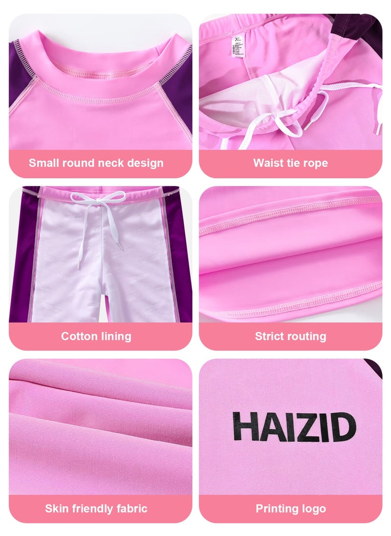 HAIZID Girls Rash Guard Swimsuit UPF 50+ Swim Bathing Suit 4 Piece Sun Protection Swimwear Set  - Image 3