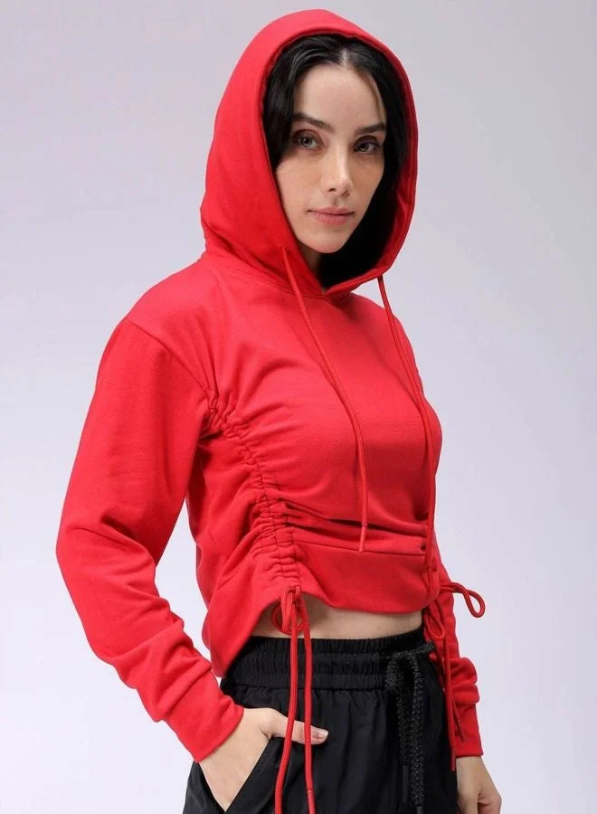 Freehand  Women Relaxed Fit Solid Hooded Neck Long Sleeve Ruched Sweatshirt for Women | Best Price UAE