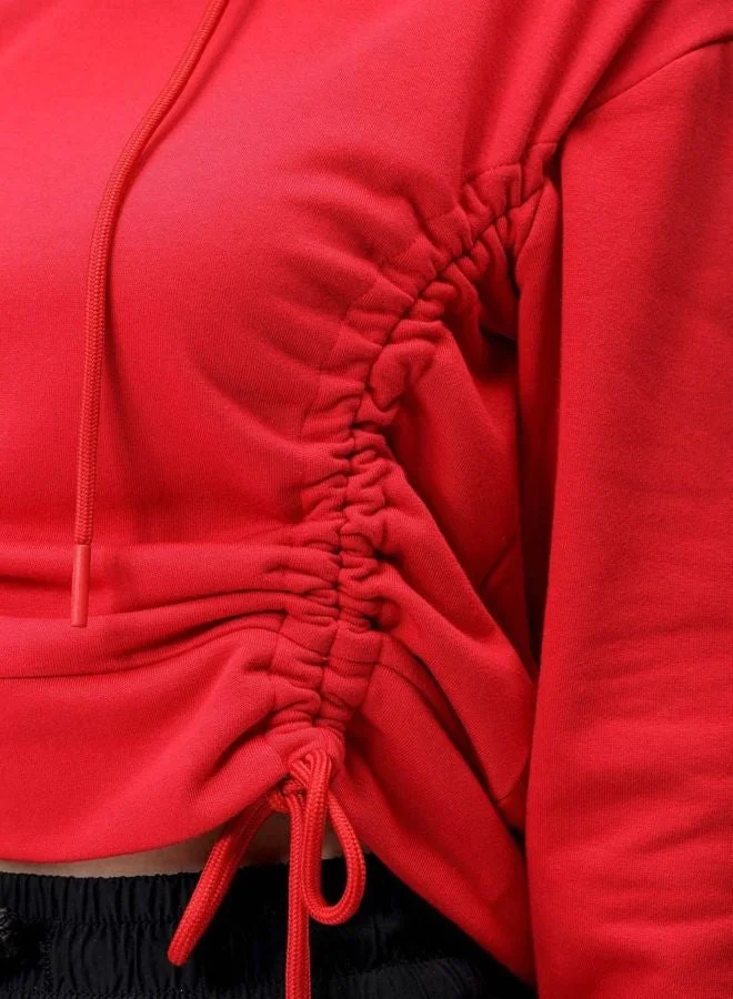 Freehand  Women Relaxed Fit Solid Hooded Neck Long Sleeve Ruched Sweatshirt for Women | Best Price UAE