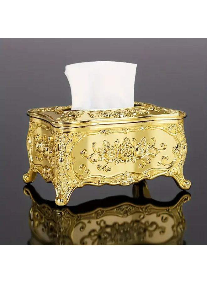 Golden Tissue Box Cover European Style Rectangular Painted Plastic Napkin Holder for Bathroom Living Room Decor - Image 1