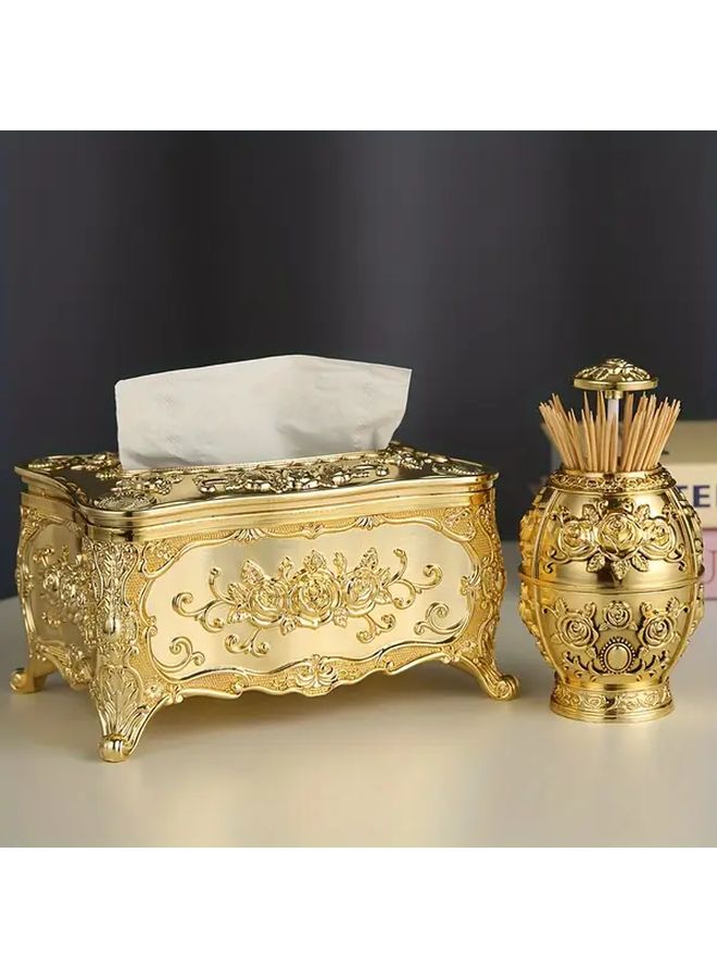Golden Tissue Box Cover European Style Rectangular Painted Plastic Napkin Holder for Bathroom Living Room Decor - Image 5
