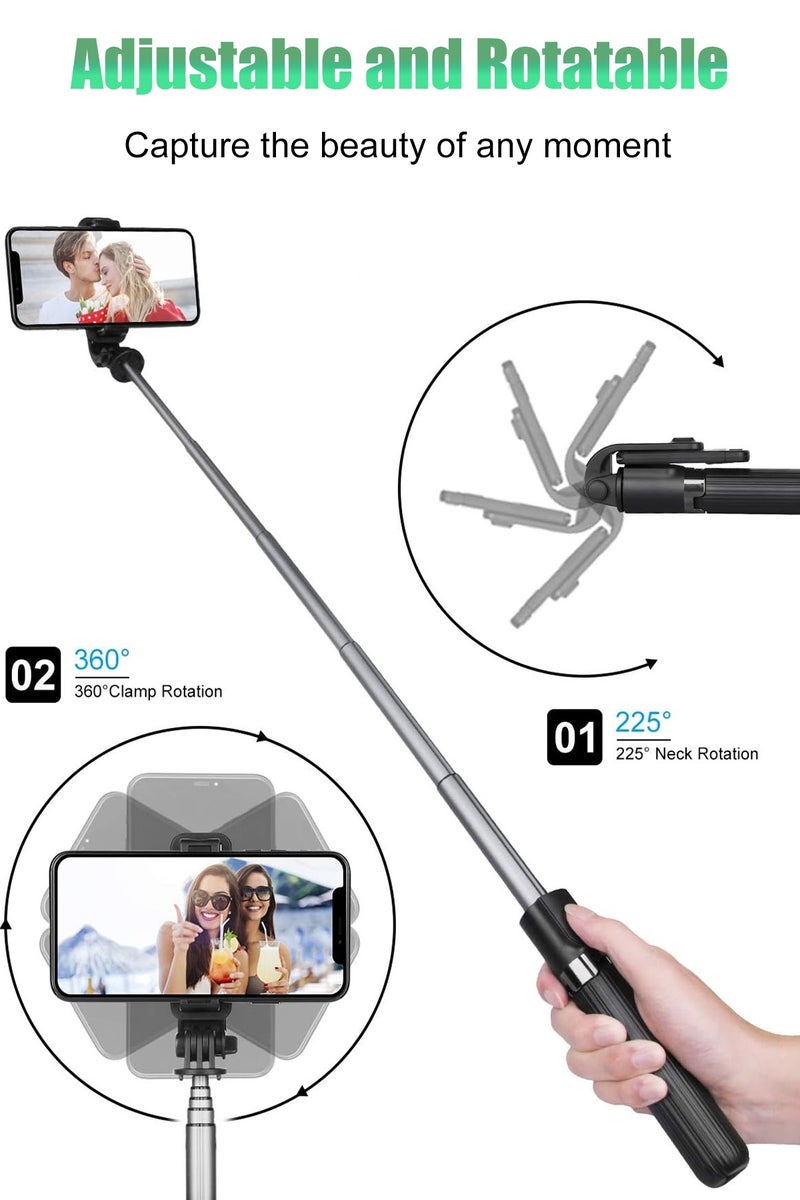 HEROCKX 66.93" (170cm) Selfie Stick Tripod Extendable Handheld Selfie Stick with Rechargeable Bluetooth Remote Control, Detachable Fill Light, 360° Rotation, Compatible with iPhone and Android Smartphones, Great for Travel, Vlog, Video and Photo, Black - Image 2