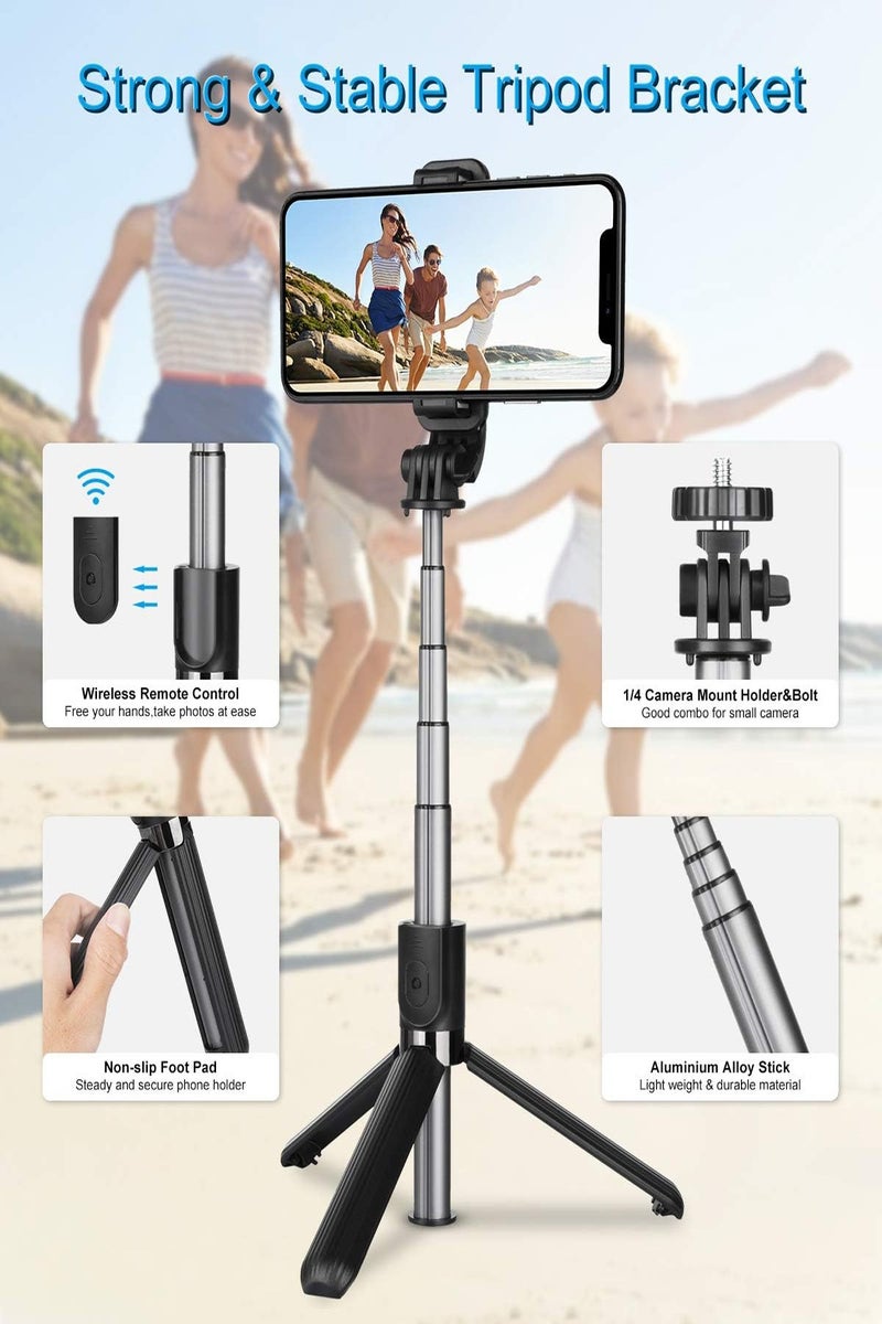 HEROCKX 66.93" (170cm) Selfie Stick Tripod Extendable Handheld Selfie Stick with Rechargeable Bluetooth Remote Control, Detachable Fill Light, 360° Rotation, Compatible with iPhone and Android Smartphones, Great for Travel, Vlog, Video and Photo, Black - Image 3