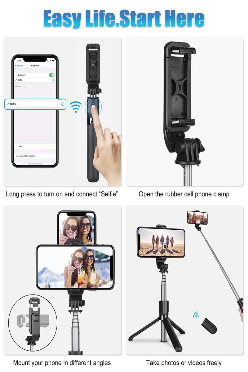 HEROCKX 66.93" (170cm) Selfie Stick Tripod Extendable Handheld Selfie Stick with Rechargeable Bluetooth Remote Control, Detachable Fill Light, 360° Rotation, Compatible with iPhone and Android Smartphones, Great for Travel, Vlog, Video and Photo, Black - Image 4