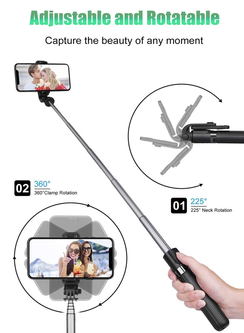 هيروكس حامل ثلاثي لعصا السيلفي، عصا سيلفي محمولة قابلة للتمديد مع جهاز تحكم عن بعد بلوتوث قابل لإعادة الشحن، ضوء تعبئة قابل للفصل، دوران 360 درجة، متوافق مع هواتف iPhone وAndroid الذكية - Image 2