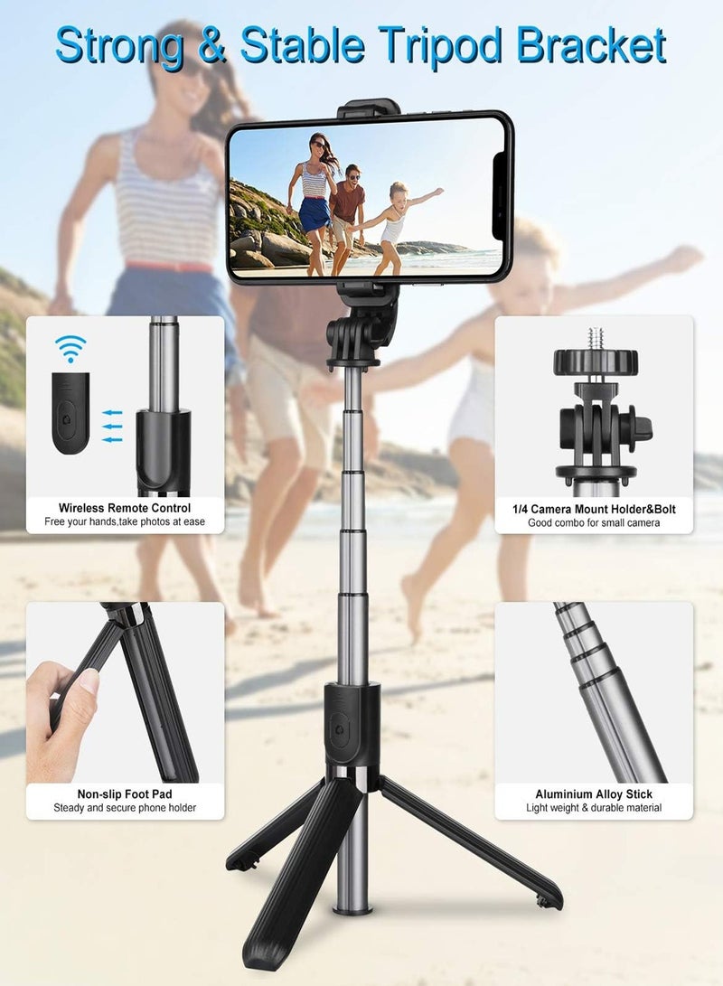 هيروكس حامل ثلاثي لعصا السيلفي، عصا سيلفي محمولة قابلة للتمديد مع جهاز تحكم عن بعد بلوتوث قابل لإعادة الشحن، ضوء تعبئة قابل للفصل، دوران 360 درجة، متوافق مع هواتف iPhone وAndroid الذكية - Image 3