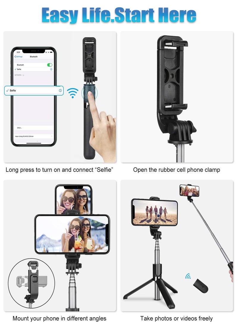 هيروكس حامل ثلاثي لعصا السيلفي، عصا سيلفي محمولة قابلة للتمديد مع جهاز تحكم عن بعد بلوتوث قابل لإعادة الشحن، ضوء تعبئة قابل للفصل، دوران 360 درجة، متوافق مع هواتف iPhone وAndroid الذكية - Image 4