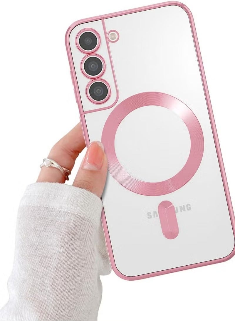 TIGER Magnetic Case for Samsung Galaxy S21 – Slim Electroplated Clear Protective Cover with Shockproof TPU Design, Raised Camera Lens Protection, MagSafe-Compatible Magnetic Back, Wireless Charging Support, Elegant Pink Edges for Galaxy S21 Smartphone - Image 4