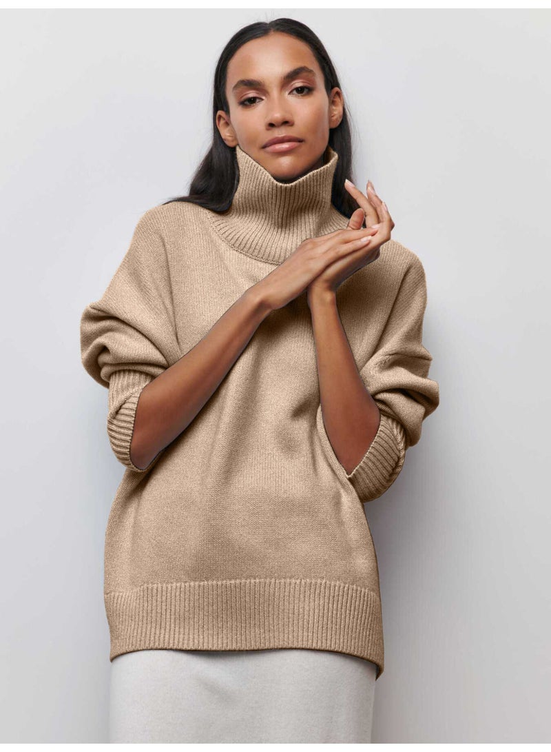 NIBEMINENT Autumn Women Turtleneck Sweater Loose Elegant Thick Pullover Solid Knitted Female Leisure Women Sweaters - Image 1