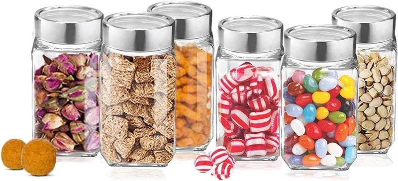 glass jars for kitchen storage 1kg set, cube jar 1000 ml, airtight, transparent, Pack of 2