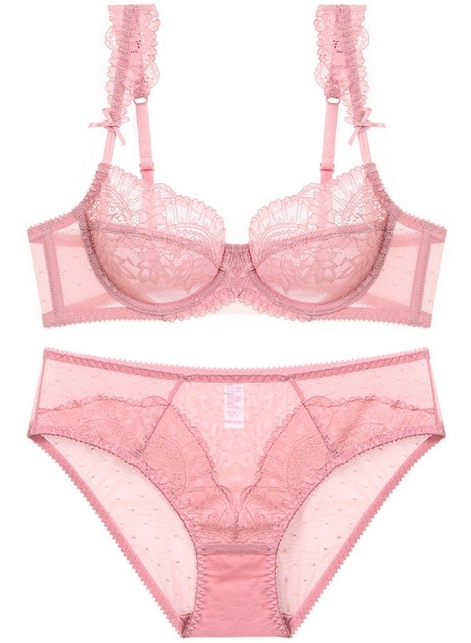 Loquat Breathable Ultra Thin Cup Lace Bra And Panty Set Pink