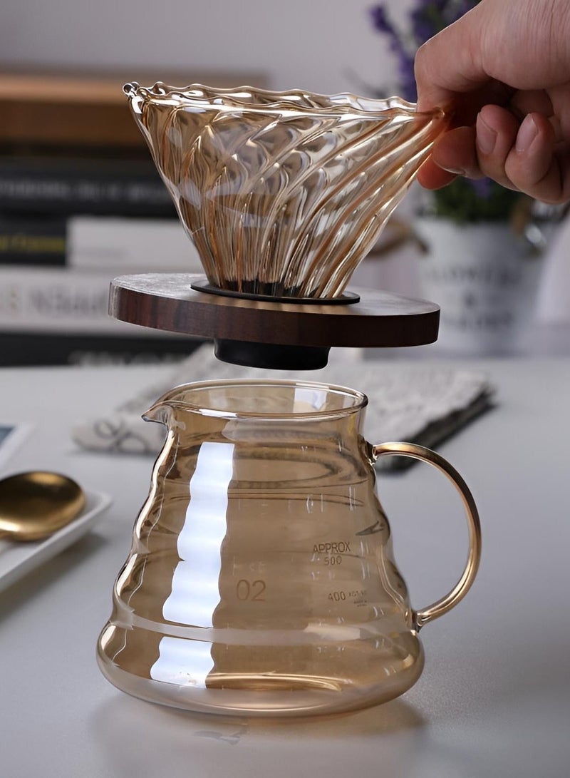 Coffee Maker Drip Set Of 3 With Filter Clear 500ml Pot Glass Brown - Image 1