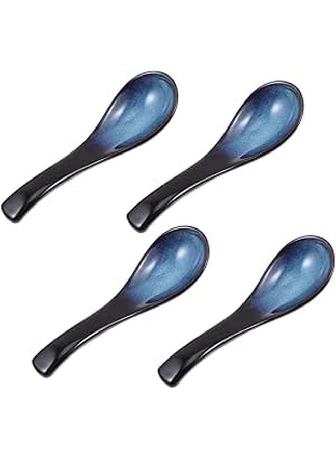 Japanese Ceramic Soup Spoons Set of 4 Blue Porcelain Rice Porridge Spoons Kitchen Flatware - Image 1