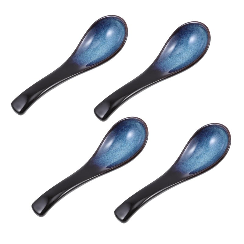 Japanese Ceramic Soup Spoons Set of 4 Blue Porcelain Rice Porridge Spoons Kitchen Flatware - Image 2
