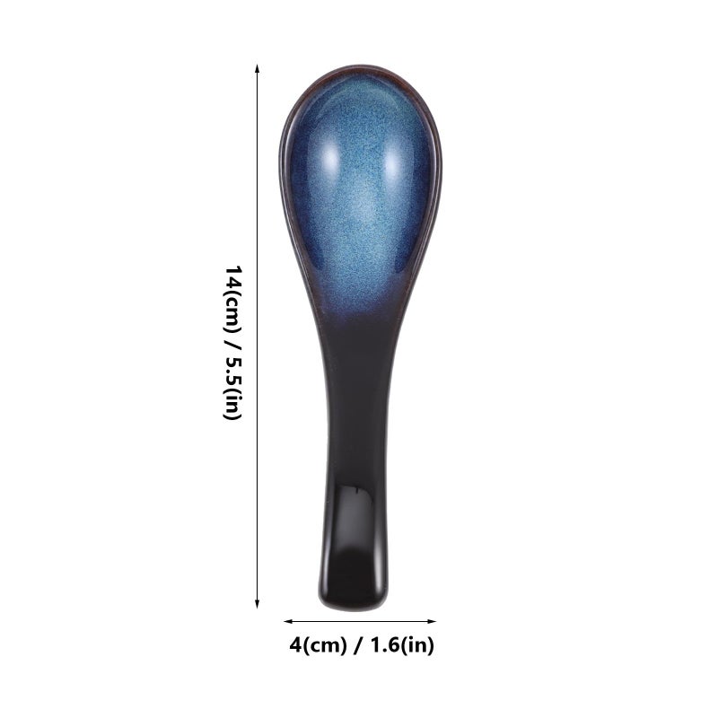 Japanese Ceramic Soup Spoons Set of 4 Blue Porcelain Rice Porridge Spoons Kitchen Flatware - Image 3